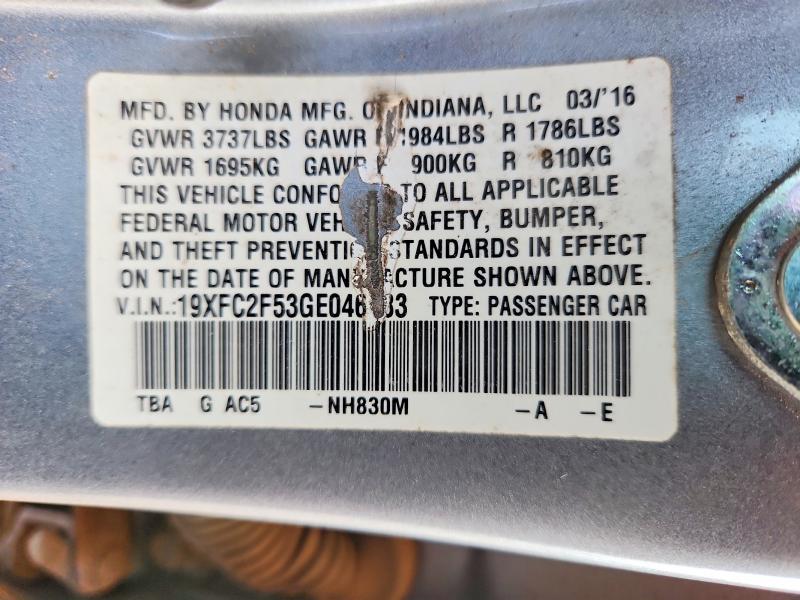 Aukcja sprzedaży 2016 Honda Civic, vin: 19XFC2F53GE046083, numer aukcji: 53763026