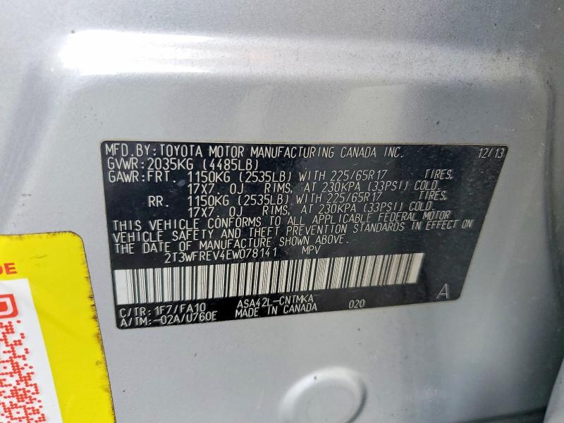 54227306 :رقم المزاد ، 2T3WFREV4EW078141 vin ، 2014 Toyota Rav4 مزاد بيع
