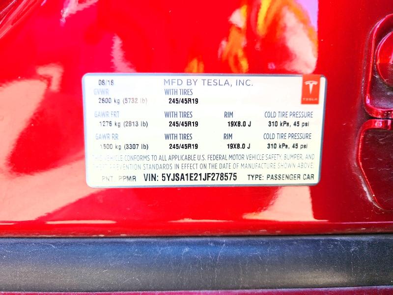 Продаж на аукціоні авто 2018 Tesla Model S, vin: 5YJSA1E21JF278575, номер лоту: 53957476