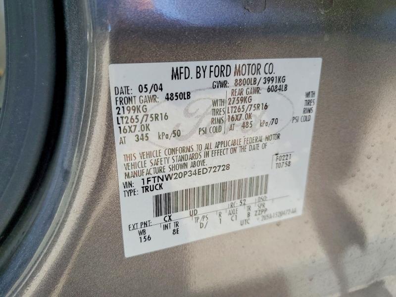 Продажа на аукционе авто 2004 Ford F250, vin: 1FTNW20P34ED72728, номер лота: 52551376