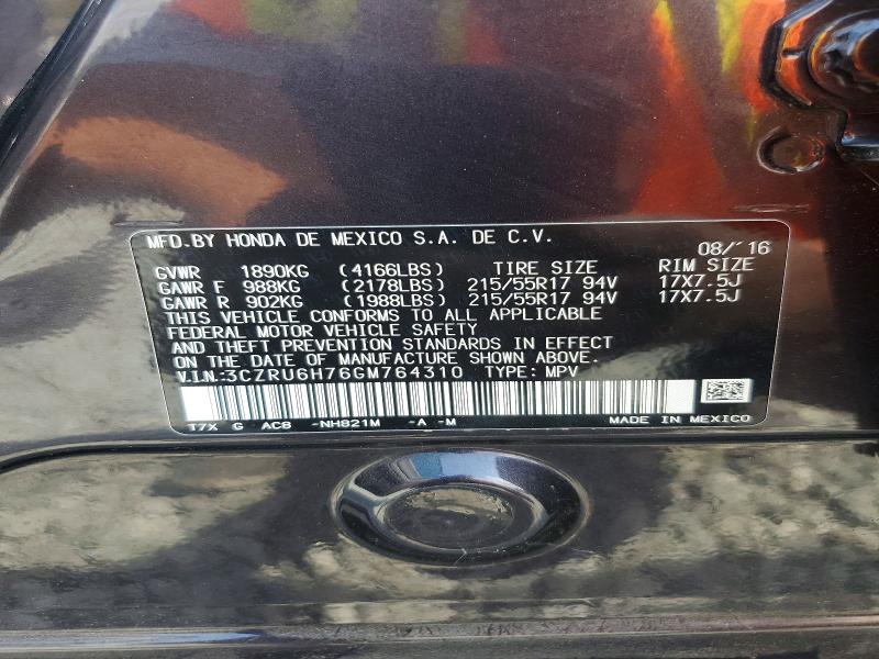 Aukcja sprzedaży 2016 Honda Hr-v, vin: 3CZRU6H76GM764310, numer aukcji: 54470566