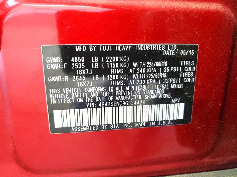 53739096 :رقم المزاد ، 4S4BSENC9G3344241 vin ، 2016 Subaru Outback مزاد بيع