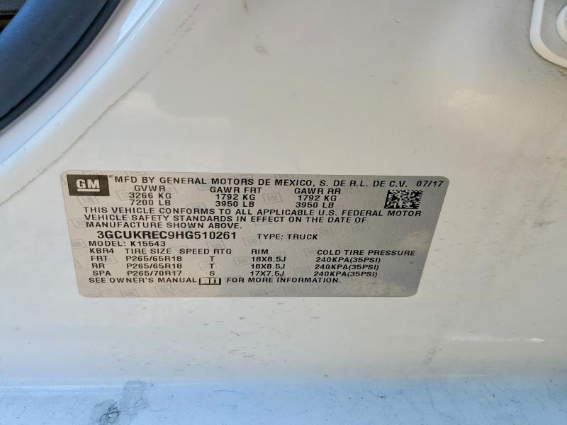 52821346 :رقم المزاد ، 3GCUKREC9HG510261 vin ، 2017 Chevrolet Silverado مزاد بيع