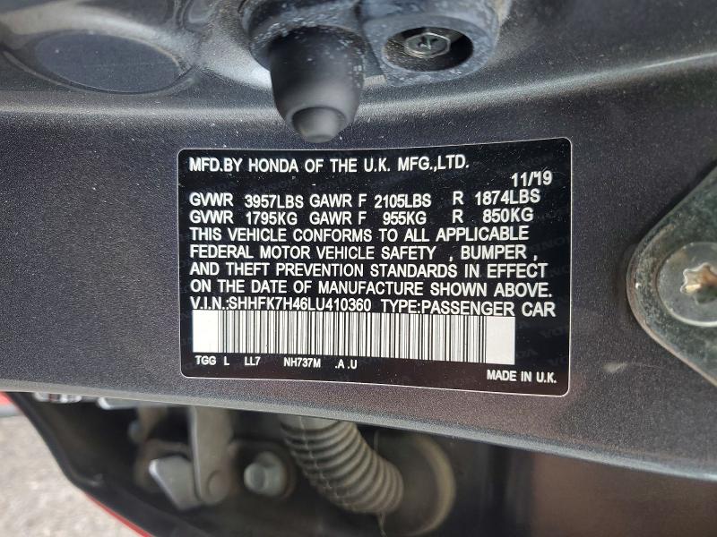 Aukcja sprzedaży 2020 Honda Civic, vin: SHHFK7H46LU410360, numer aukcji: 55231686