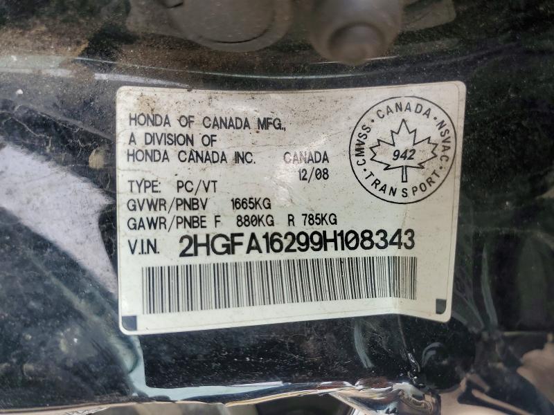 53795186 :رقم المزاد ، 2HGFA16299H108343 vin ، 2009 Honda Civic مزاد بيع