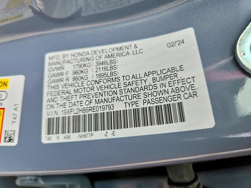 Продажа на аукционе авто 2024 Honda Civic, vin: 19XFL2H86RE019793, номер лота: 55115676