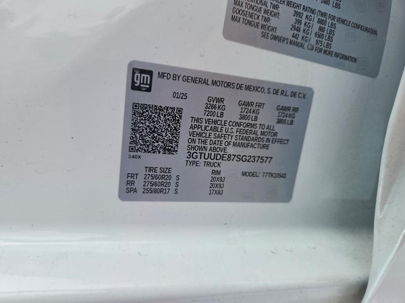 Aukcja sprzedaży 2025 Gmc Sierra, vin: 3GTUUDE87SG237577, numer aukcji: 54974026