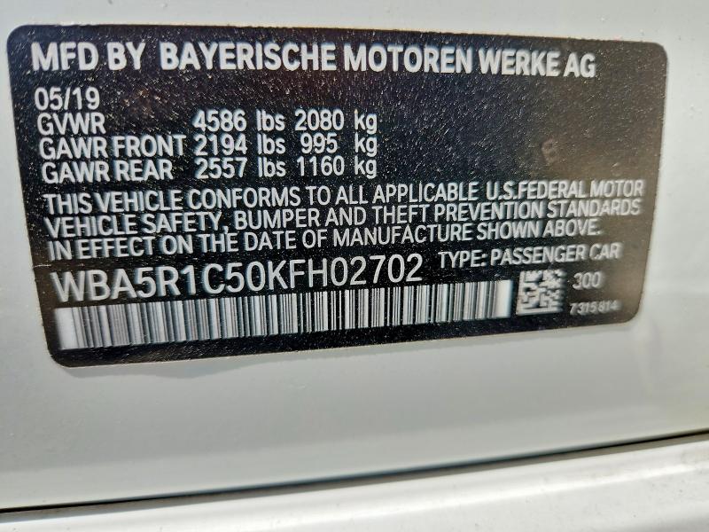 2019 Bmw 330i მანქანა იყიდება აუქციონზე, vin: WBA5R1C50KFH02702, აუქციონის ნომერი: 55200566