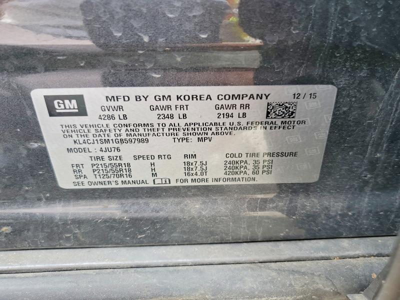 Продажа на аукционе авто 2016 Buick Encore, vin: KL4CJ1SM1GB597989, номер лота: 55367226