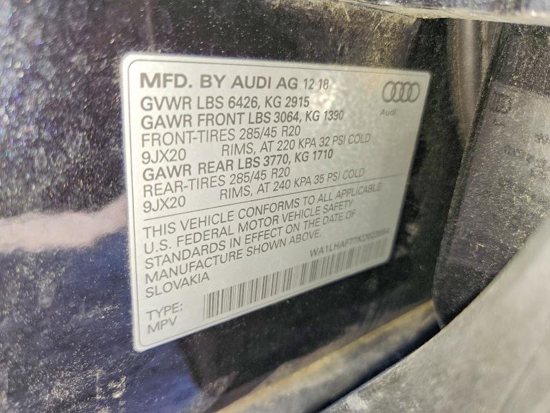 2019 Audi Q7 მანქანა იყიდება აუქციონზე, vin: WA1LHAF77KD023894, აუქციონის ნომერი: 51488036