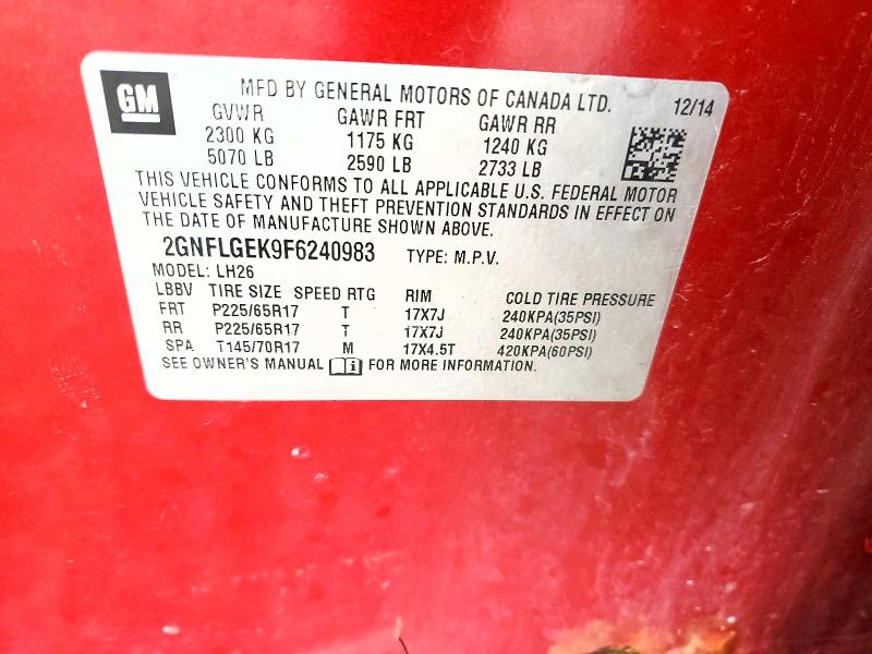 54249496 :رقم المزاد ، 2GNFLGEK9F6240983 vin ، 2015 Chevrolet Equinox مزاد بيع