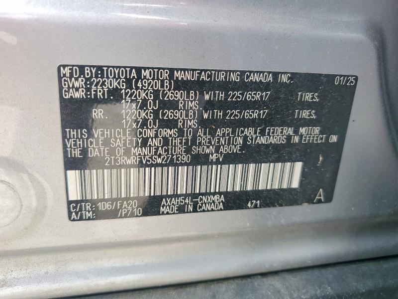 2025 Toyota Rav4 Hybrid მანქანა იყიდება აუქციონზე, vin: 2T3RWRFV5SW271390, აუქციონის ნომერი: 54506156