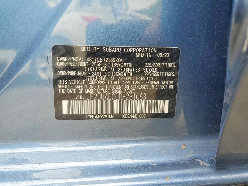 Aukcja sprzedaży 2024 Subaru Crosstrek, vin: JF2GUADC0RH281083, numer aukcji: 54810546
