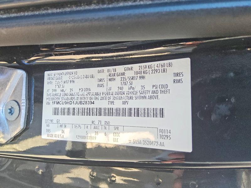 Продаж на аукціоні авто 2018 Ford Escape, vin: 1FMCU9HD1JUB28394, номер лоту: 51881246