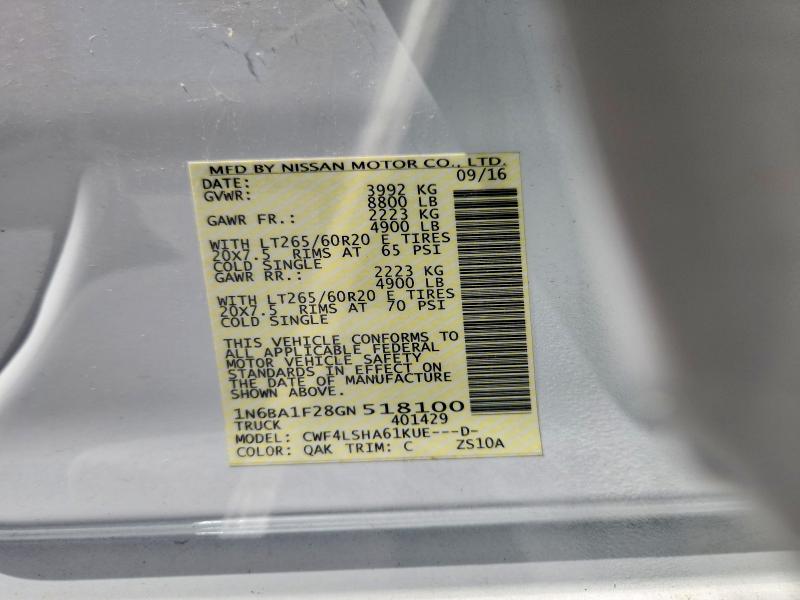 2016 Nissan Titan Xd მანქანა იყიდება აუქციონზე, vin: 1N6BA1F28GN518100, აუქციონის ნომერი: 53359846
