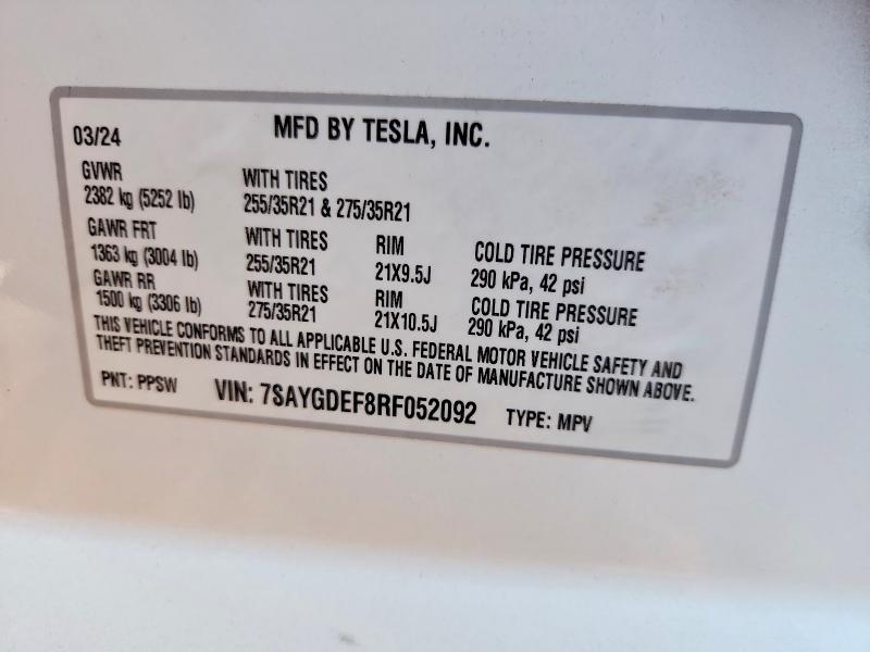 Aukcja sprzedaży 2024 Tesla Model Y, vin: 7SAYGDEF8RF052092, numer aukcji: 51180266