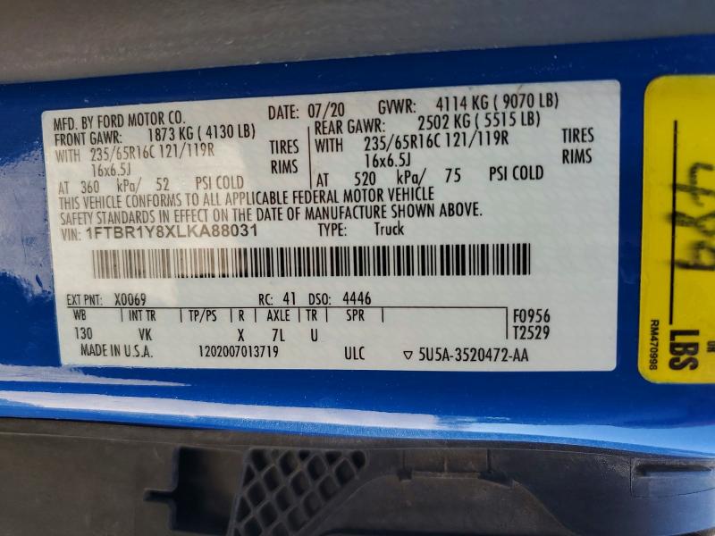 2020 Ford Transit მანქანა იყიდება აუქციონზე, vin: 1FTBR1Y8XLKA88031, აუქციონის ნომერი: 51977316