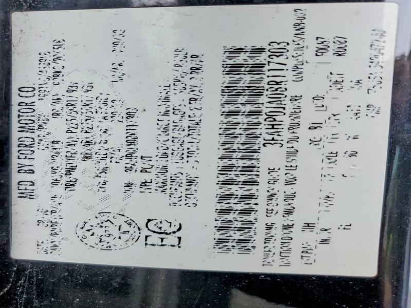 50951246 :رقم المزاد ، 3FAHP0JA0BR117303 vin ، 2011 Ford Fusion مزاد بيع