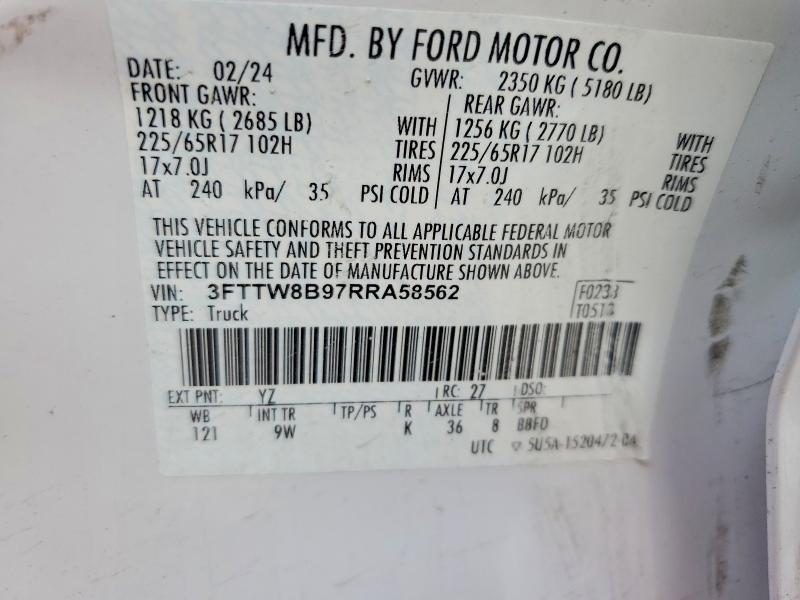 Aukcja sprzedaży 2024 Ford Maverick, vin: 3FTTW8B97RRA58562, numer aukcji: 54897456