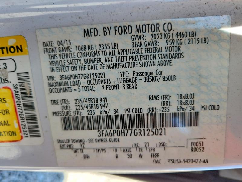 2016 Ford Fusion მანქანა იყიდება აუქციონზე, vin: 3FA6P0H77GR125021, აუქციონის ნომერი: 53637606