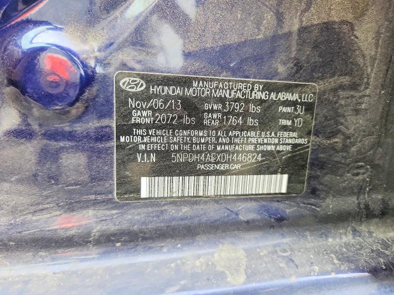 2013 Hyundai Elantra მანქანა იყიდება აუქციონზე, vin: 5NPDH4AEXDH446824, აუქციონის ნომერი: 52029166