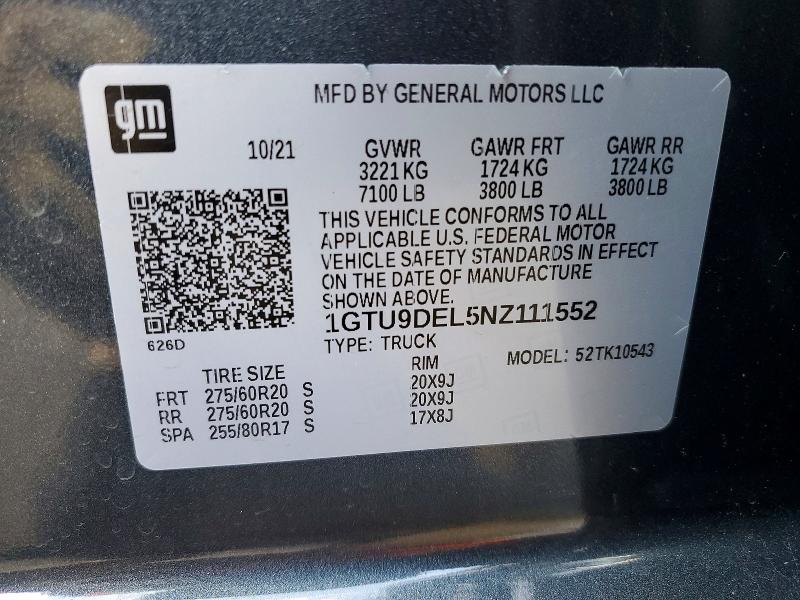 Продажа на аукционе авто 2022 Gmc Sierra Limited, vin: 1GTU9DEL5NZ111552, номер лота: 52084586