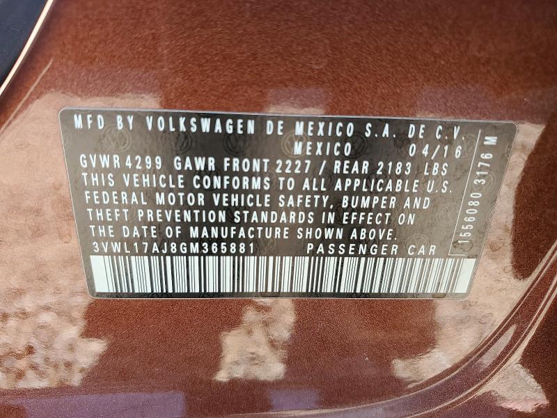Aukcja sprzedaży 2016 Volkswagen Jetta, vin: 3VWL17AJ8GM365881, numer aukcji: 54284606