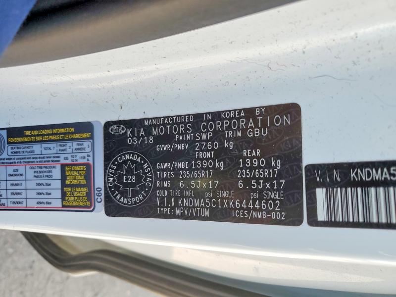 51659536 :رقم المزاد ، KNDMA5C1XK6444602 vin ، 2019 Kia Sedona مزاد بيع