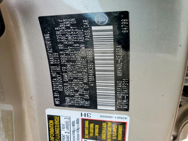 53603846 :رقم المزاد ، 4T1BB46K39U108665 vin ، 2009 Toyota Camry مزاد بيع