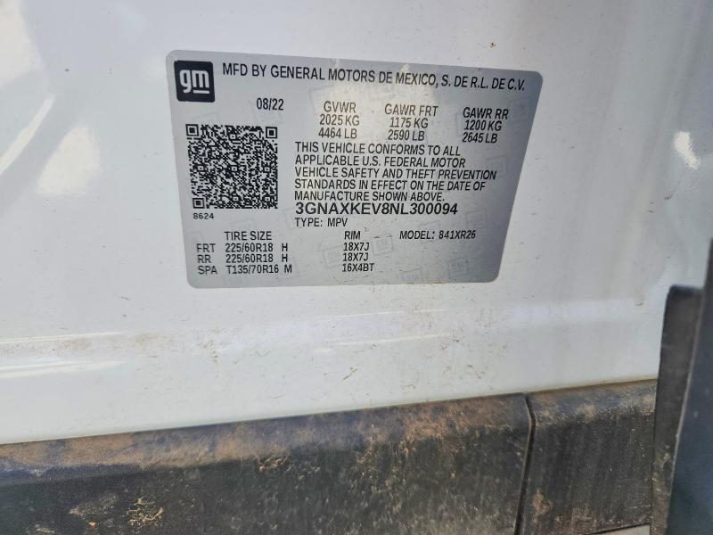 Aukcja sprzedaży 2022 Chevrolet Equinox, vin: 3GNAXKEV8NL300094, numer aukcji: 53282616
