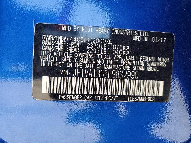 55478006 :رقم المزاد ، JF1VA1B63H9832990 vin ، 2017 Subaru Wrx مزاد بيع