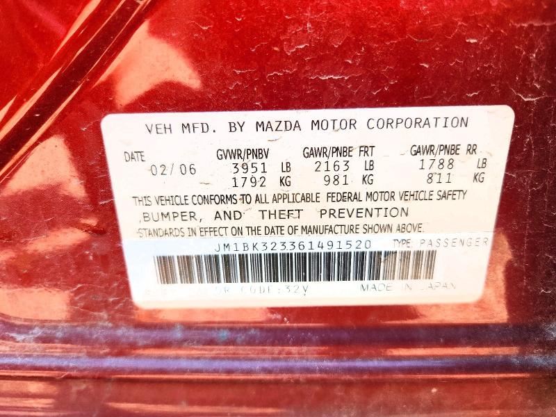 Продажа на аукционе авто 2006 Mazda 3, vin: JM1BK323361491520, номер лота: 52171976