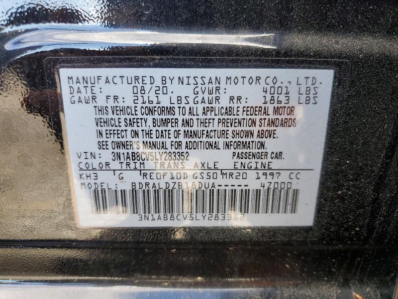 2020 Nissan Sentra მანქანა იყიდება აუქციონზე, vin: 3N1AB8CV5LY283352, აუქციონის ნომერი: 53717496