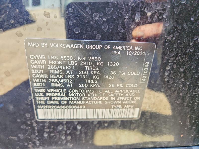 53542806 :رقم المزاد ، 1V2FR2CA3SC506499 vin ، 2025 Volkswagen Atlas مزاد بيع