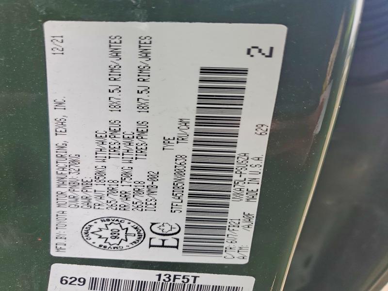 2022 Toyota Tundra მანქანა იყიდება აუქციონზე, vin: 5TFLA5DB5NX003638, აუქციონის ნომერი: 46998156