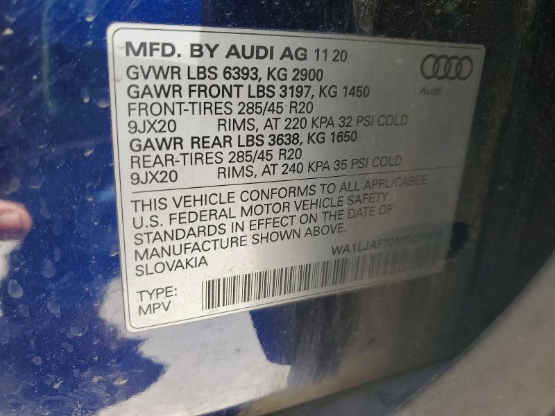 53268016 :رقم المزاد ، WA1LJAF70MD020679 vin ، 2021 Audi Q7 مزاد بيع