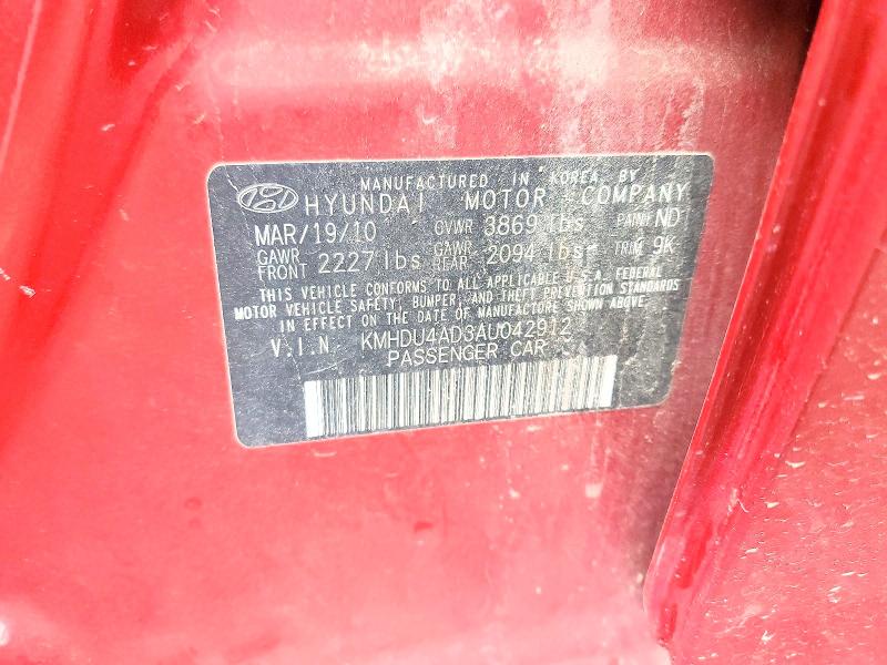 Продажа на аукционе авто 2010 Hyundai Elantra, vin: KMHDU4AD3AU042912, номер лота: 53963086