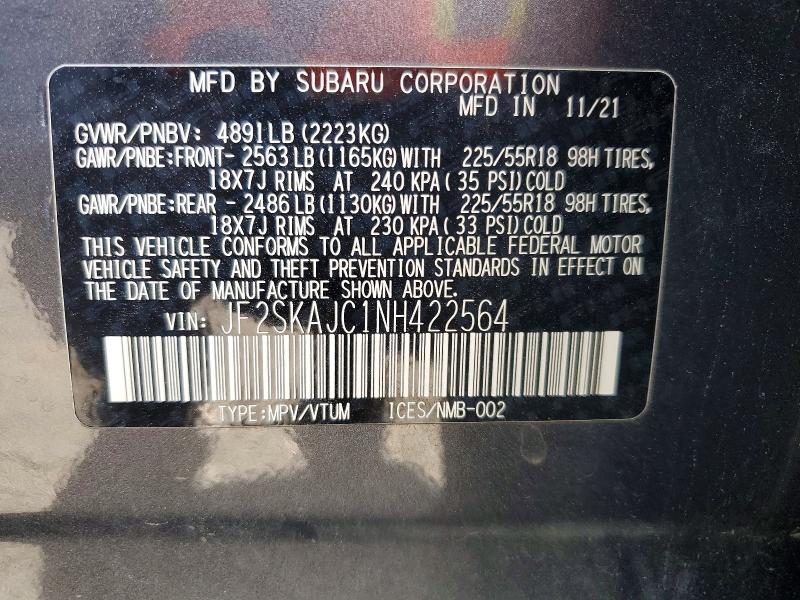 Продажа на аукционе авто 2022 Subaru Forester, vin: JF2SKAJC1NH422564, номер лота: 51919096