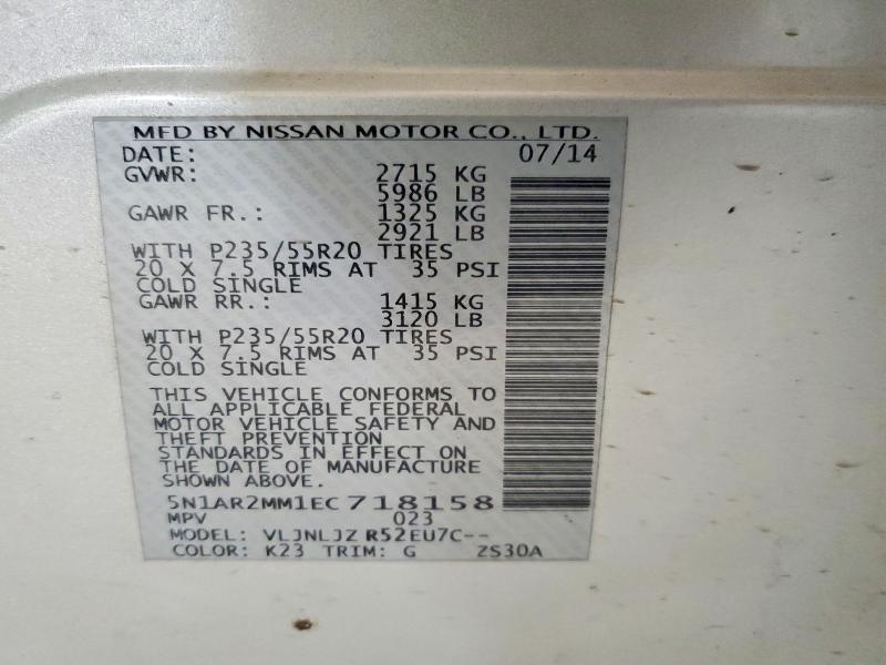 Auction sale of the 2014 Niss Pathfinder, vin: 5N1AR2MM1EC718158, lot number: 53519676