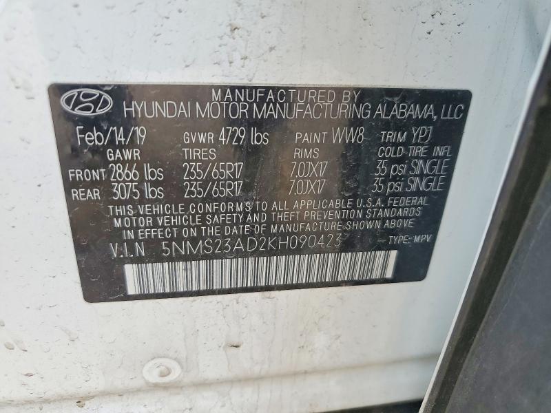 Продаж на аукціоні авто 2019 Hyundai Santa Fe, vin: 5NMS23AD2KH090423, номер лоту: 52446646