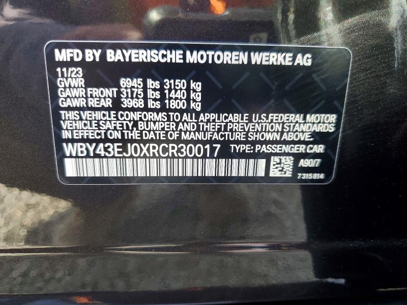 2024 Bmw I7 მანქანა იყიდება აუქციონზე, vin: WBY43EJ0XRCR30017, აუქციონის ნომერი: 53568866