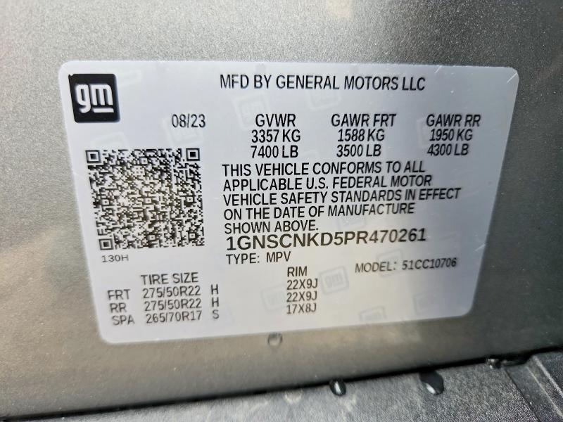Продаж на аукціоні авто 2023 Chevrolet Tahoe, vin: 1GNSCNKD5PR470261, номер лоту: 54883016