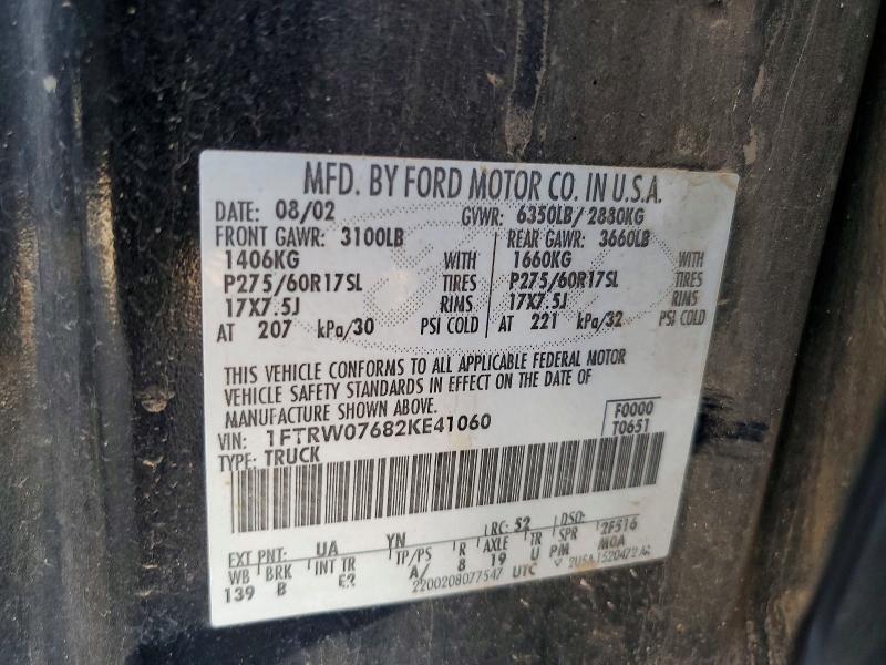 Aukcja sprzedaży 2002 Ford F150, vin: 1FTRW07682KE41060, numer aukcji: 53458736