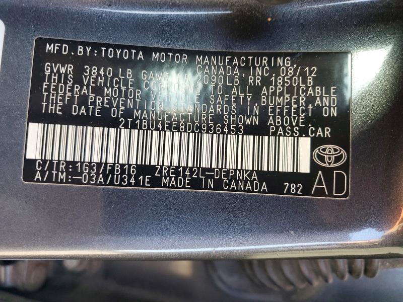 Aukcja sprzedaży 2013 Toyota Corolla, vin: 2T1BU4EE8DC936453, numer aukcji: 53716386