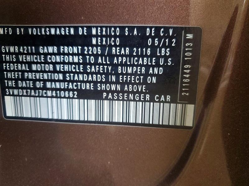 Aukcja sprzedaży 2012 Volkswagen Jetta, vin: 3VWDX7AJ7CM410662, numer aukcji: 53040286