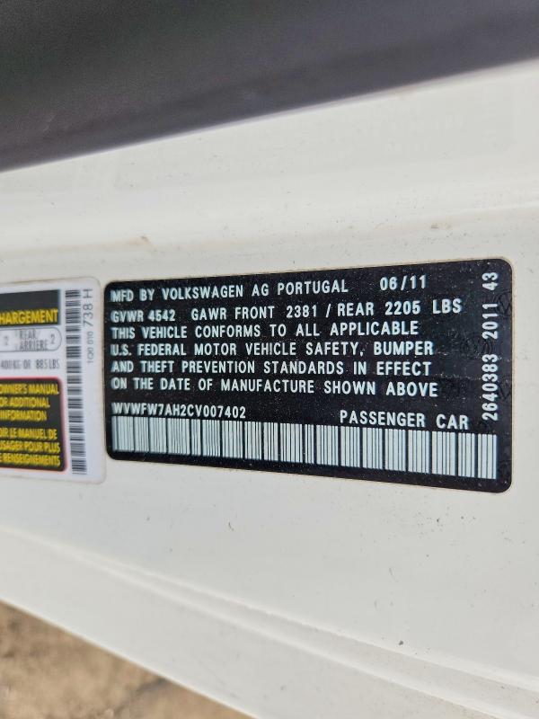 Aukcja sprzedaży 2012 Volkswagen Eos, vin: WVWFW7AH2CV007402, numer aukcji: 53783446