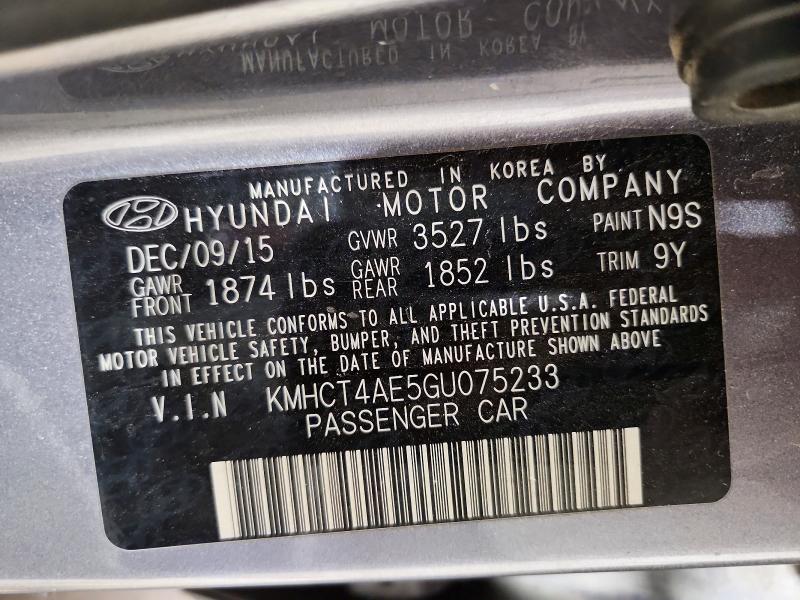 52485386 :رقم المزاد ، KMHCT4AE5GU075233 vin ، 2016 Hyundai Accent Sedan مزاد بيع