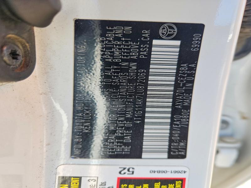 53621246 :رقم المزاد ، 4T1G11AK7LU872069 vin ، 2020 Toyota Camry مزاد بيع