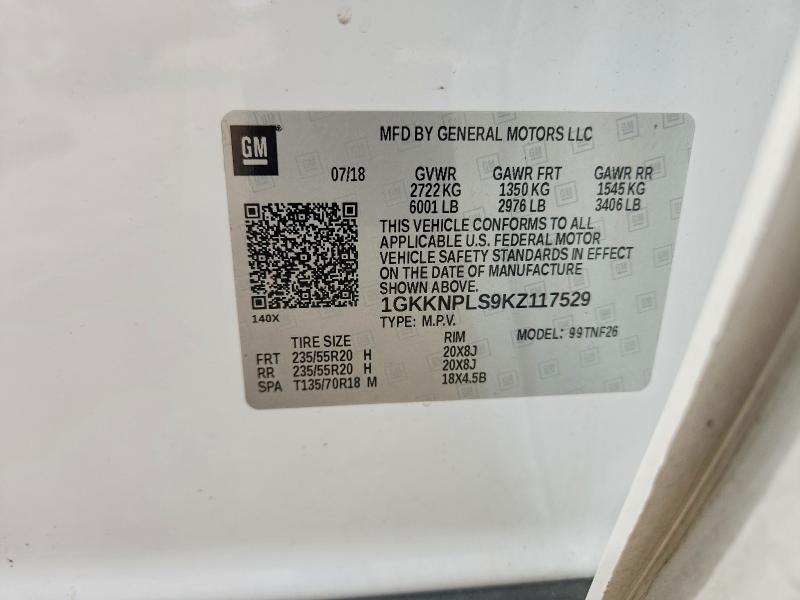 Aukcja sprzedaży 2019 Gmc Acadia, vin: 1GKKNPLS9KZ117529, numer aukcji: 54728196
