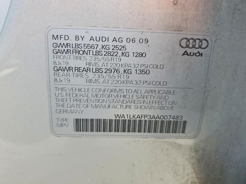 2010 Audi Q5 მანქანა იყიდება აუქციონზე, vin: WA1LKAFP3AA007483, აუქციონის ნომერი: 52967136